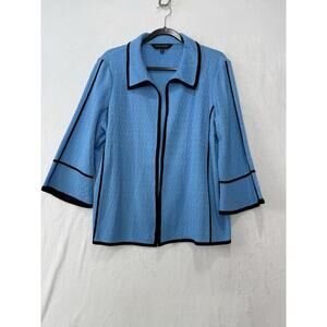 Ming Wang Jacket Turquoise Blue Open Front 3/4 Flare Sleeve Cardigan Size Large